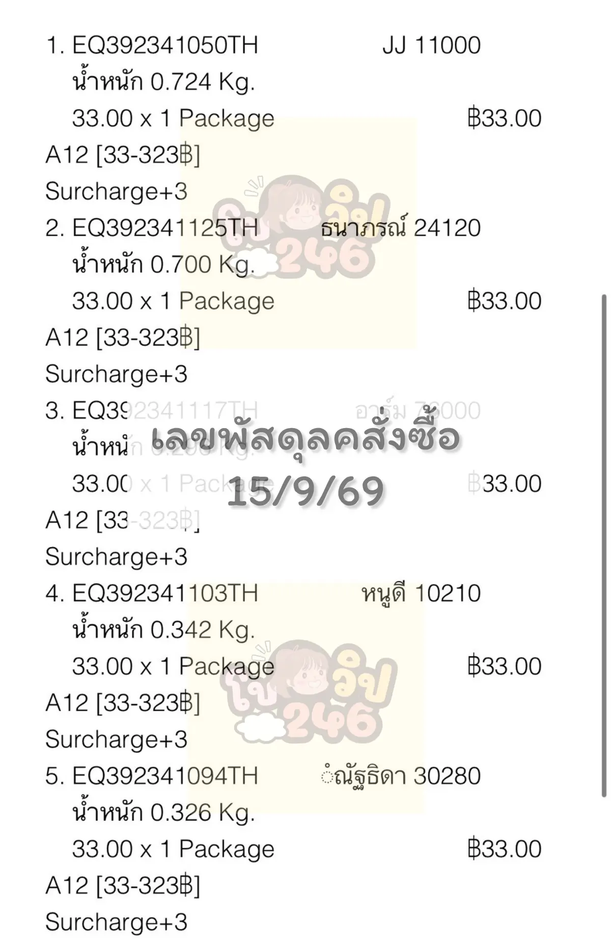 📍รอบส่งลูกค้าสั่งซื้อสินค้าวันที่ 15 สิงหาคม 2569